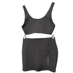 Danielle Guizio Skirt Set Women Size M* Black Pinstripe Crop Top and Mini Skirt